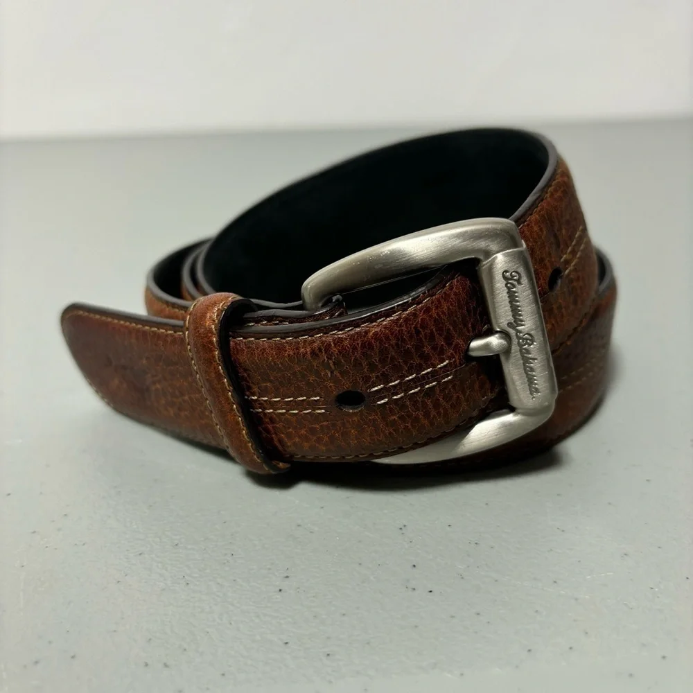 Tommy Bahama Brown Leather Belt Men's 40 Casual Dress Top Grain Leather